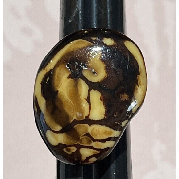 Dark Blue Tagua Nut Ring Sustainable Vegan Ivory Handmade Boho Organic Sz 7 - Picture 4 of 9